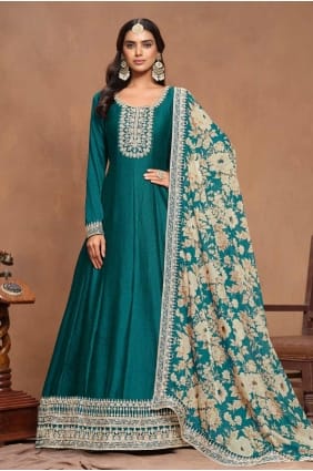 robe en soie brodée de jade avec dupatta GW0980