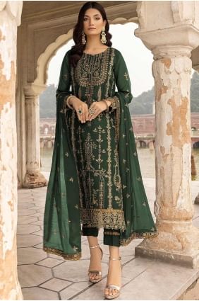 Salwar Kameez vert en georgette avec dentelle SK154616