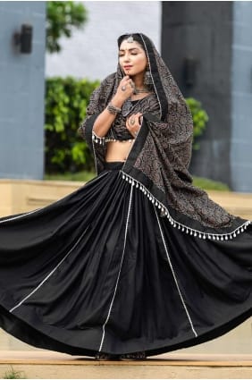 CHOLI LEHENGA NOIR UNI EN COTON LC8019