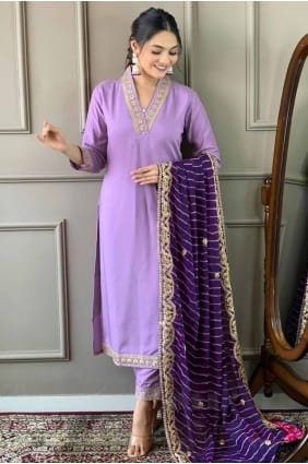 salwar kameez violet en viscose brodée SK154621