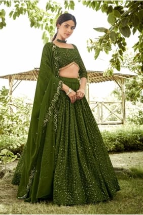 Mehendi Lehenga Choli en georgette avec broderie LC8031