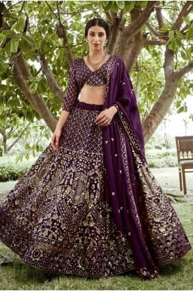 Lehenga Choli violet foncé brodé en georgette LC8032