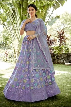 choli lehenga en georgette brodée en violet clair LC8034