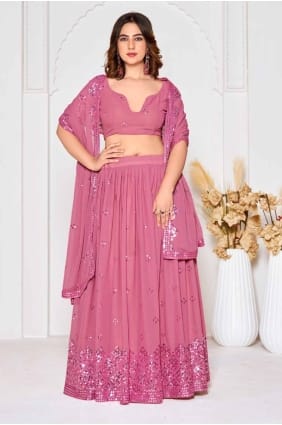 choli lehenga en georgette brodée en rose poudré LC8035