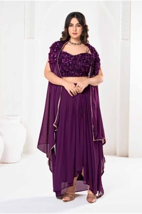 Choli lehenga violet avec georgette brodée LC8039