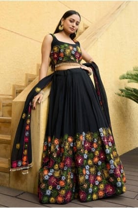 choli lehenga en georgette brodée multicolore avec dupatta LC8040