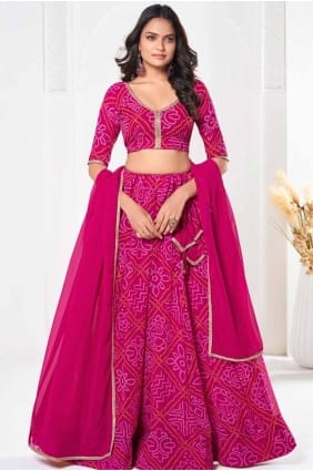 Lehenga choli imprimé en georgette rose LC8041