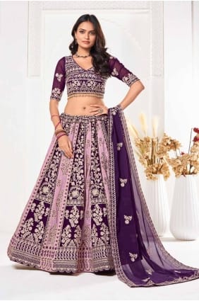 Georgette lehenga choli avec broderie violette LC8046