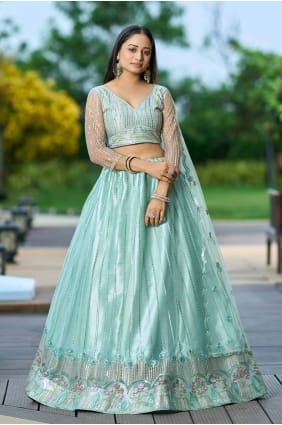 Résille brodée Lehenga Choli en pista avec dupatta LC8047