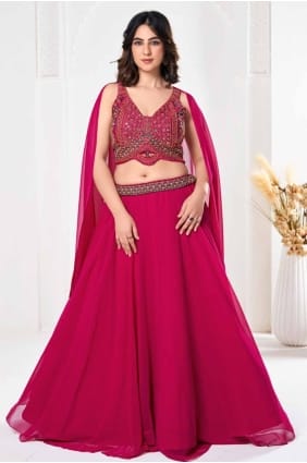 choli lehenga rose en georgette brodé LC8049