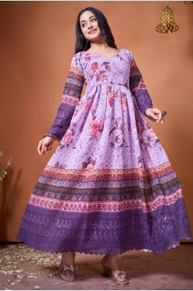 Kurti violet uni en coton avec dupatta KTI2551