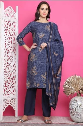 Muslin Navy blue Salwar Kameez in Printed SK154629
