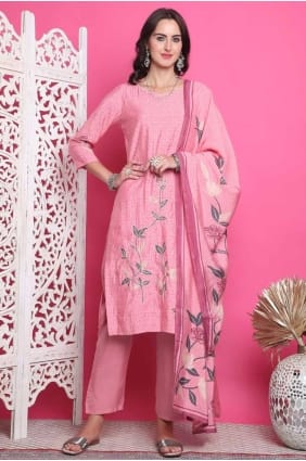 salwar kameez rose avec mousseline imprimée SK154630