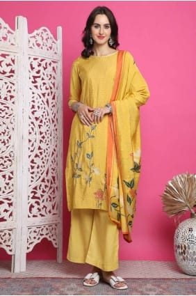 salwar kameez en mousseline imprimée jaune SK154632