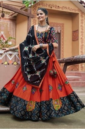 choli lehenga en viscose avec broderie en orange LC8054