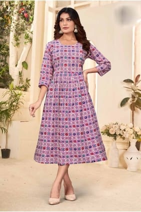 Robe-robe rose en coton imprimé avec dupatta GW0986