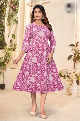 Robe-robe imprimée en coton rose GW0988