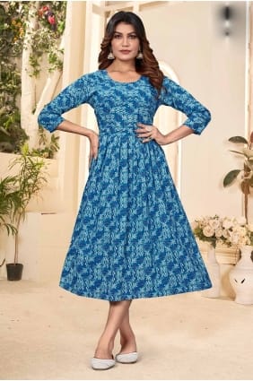 Robe en coton bleu foncé à imprimé GW0990