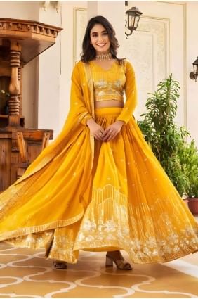 Lehenga Choli brodé jaune en fausse georgette LC8059