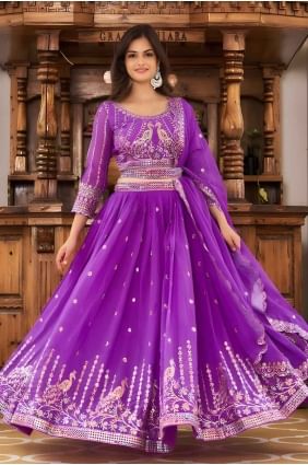 choli lehenga violet en fausse georgette avec broderie LC8060
