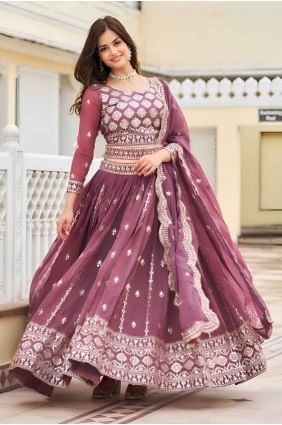 Lehenga Choli en fausse georgette en jade clair avec broderie LC8063
