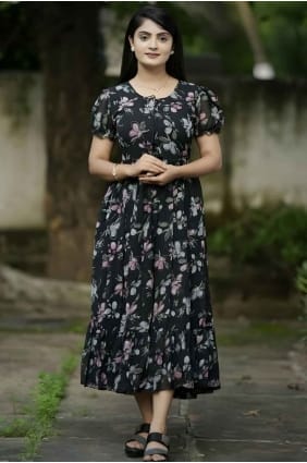 Robe-robe en georgette avec imprimé en noir GW0995