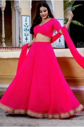 choli lehenga rose en georgette avec dentelle LC8073