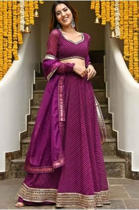 Lehenga Choli Dupatta en dentelle georgette violette LC8074