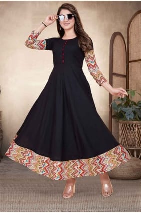 kurti imprimé en rayonne noire GW1011