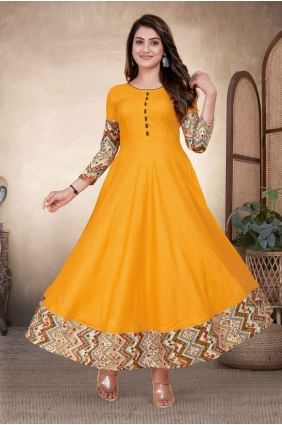 Kurti en rayonne imprimé en jaune GW1010