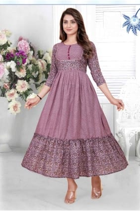 kurti en rayonne imprimée en rouge pâle KTI2561