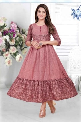 kurti en rayonne imprimé saumon KTI2562