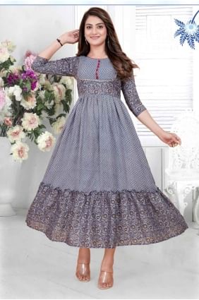 kurti en rayonne imprimé en gris KTI2563