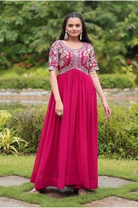 Robe-robe brodée Bemberg rose avec dupatta GW0999