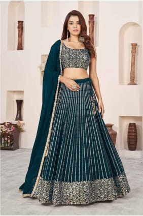 lehenga choli vert en georgette avec broderie LC8077