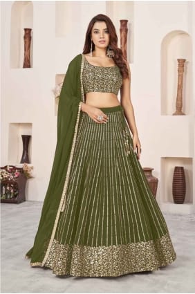 choli lehenga en georgette brodée rose LC8080