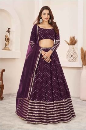 choli lehenga en georgette vin brodé LCU8083