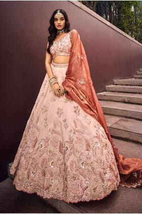 fil rayonne lehenga choli en or rose LC8085