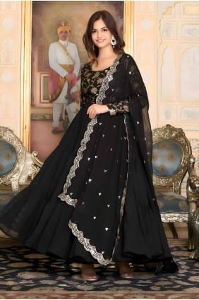 Robe robe noire en georgette zari avec dupatta GW1001