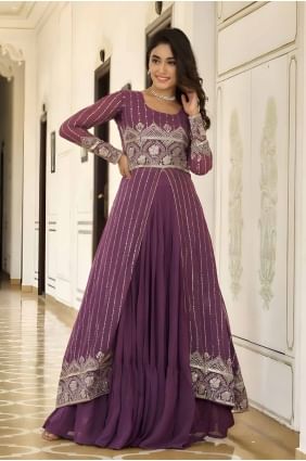 Lehenga Choli en fausse georgette prune avec broderie LC8090