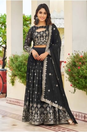 choli lehenga brodé noir en fausse georgette LC8092