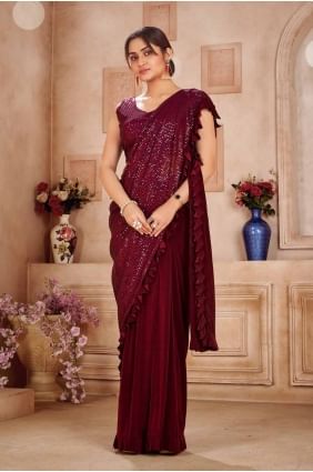 sari en soie à paillettes marron foncé SR27587