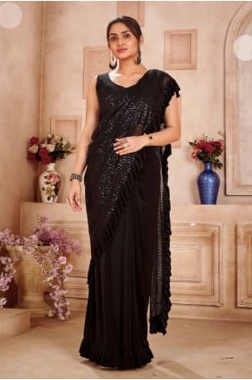 sari à paillettes noires en soie SR27588