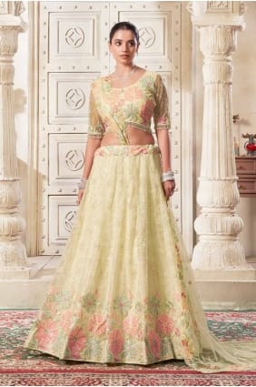 Lehenga choli au citron léger avec filet de fil LC8094