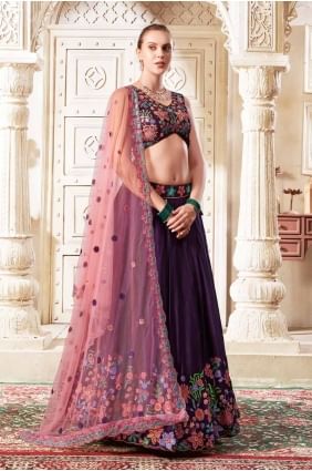 Lehenga Choli en fil de soie bordeaux avec Dupatta LC8097