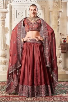 lehenga choli en soie marron avec fil LC8098
