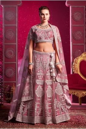 choli lehenga rose à paillettes en filet avec dupatta LC8099