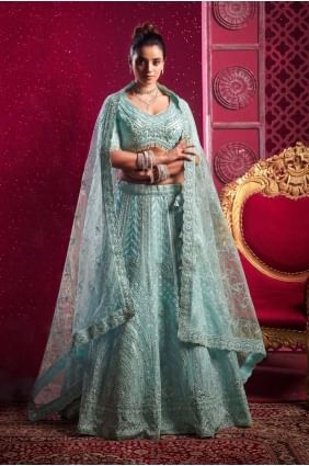 Lehenga Choli bleu ciel en filet avec paillettes LC8100