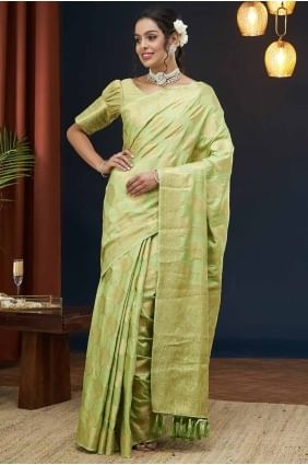 sari tissé en soie vert citron SR27593