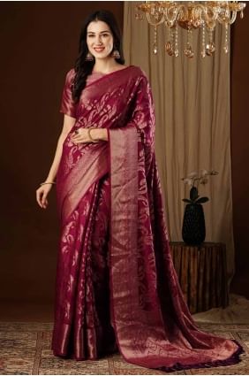 Sari en soie vin en tissage SR27594
